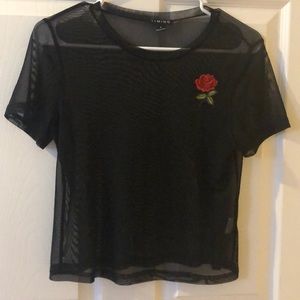 TIMING Black see through shirt with red rose